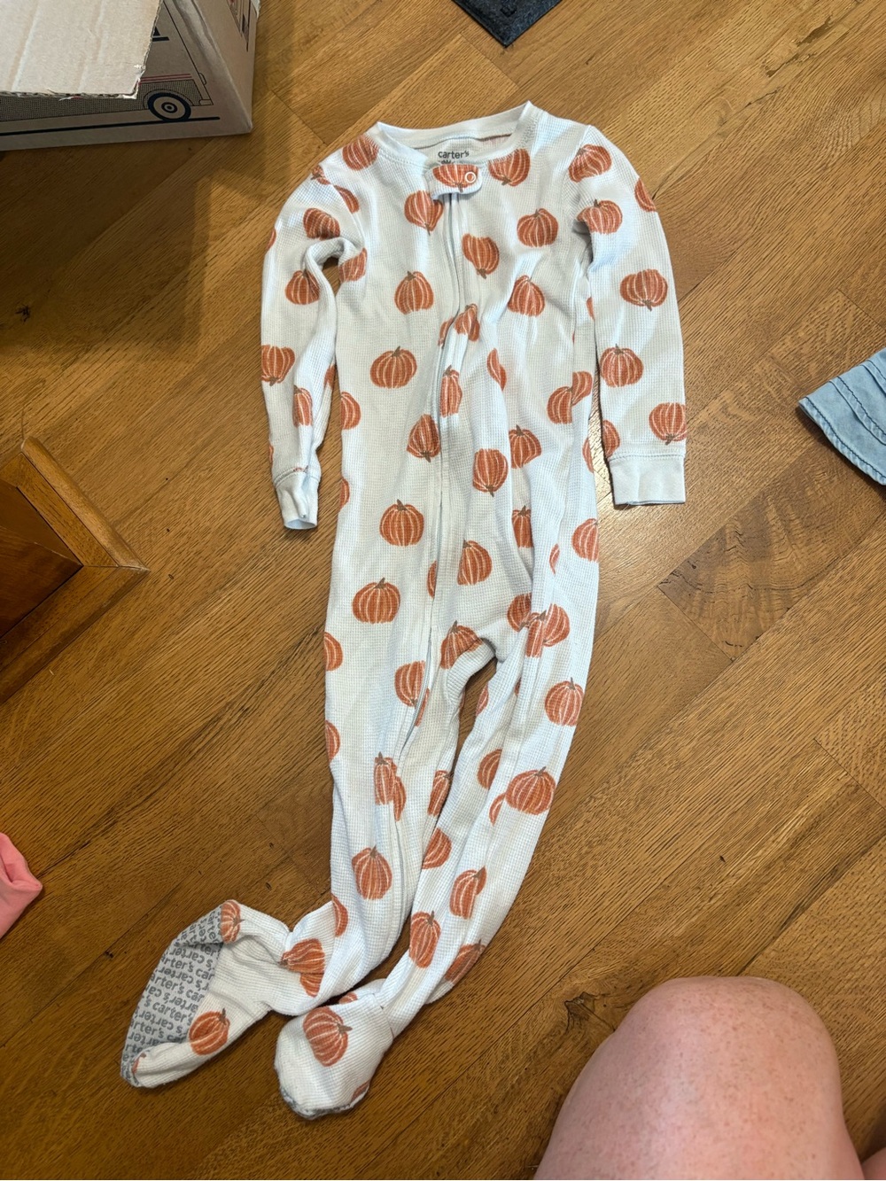 Carter's White Footed One-Piece with Orange Pumpkin Print
